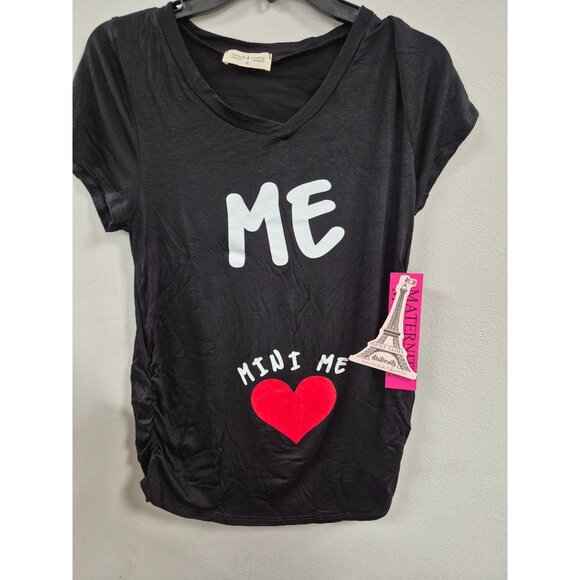 Pregnancy Announcement T-Shirt "Me Mini Me" Black Short Sleeve Maternity Top Sma - Picture 3 of 5